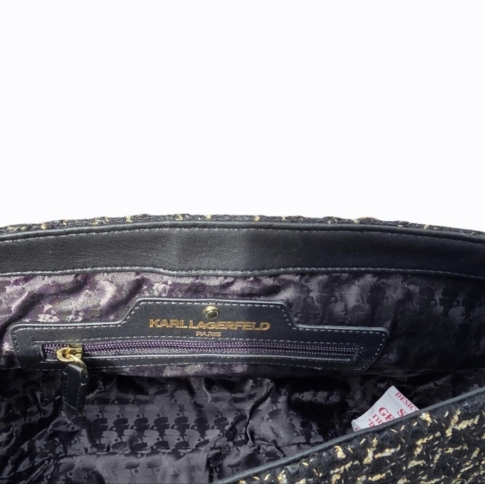 Karl Lagerfeld Tweed & Leather Bag w/ Adjustable Chain Strap NWT - Picture 8 of 9